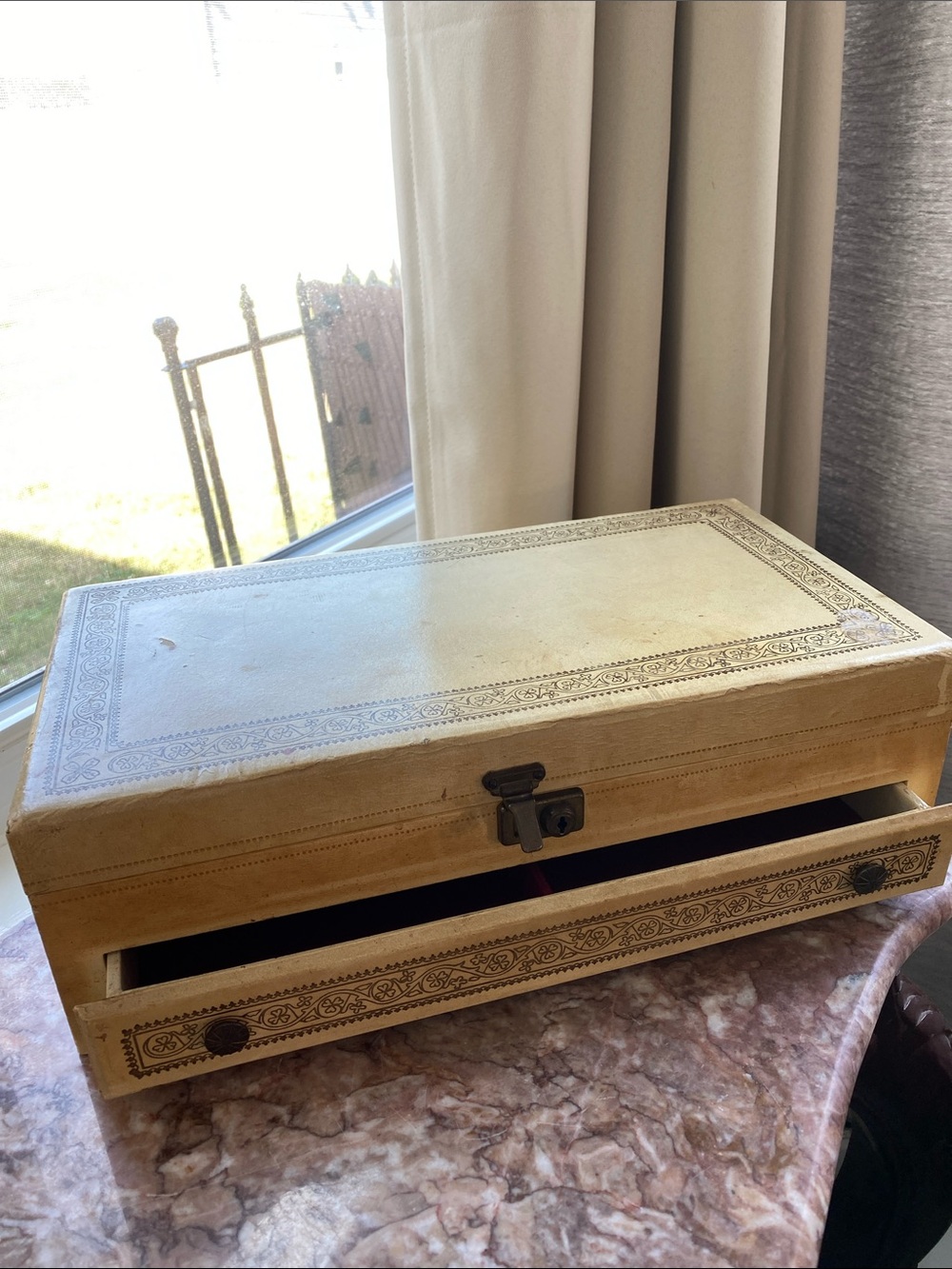 Vintage Decorative Tan Jewelry Storage Box with Drawers